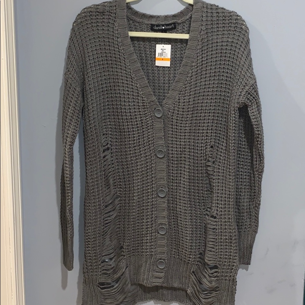 NWT Derek Heart Grey Distressed Knit Cardigan